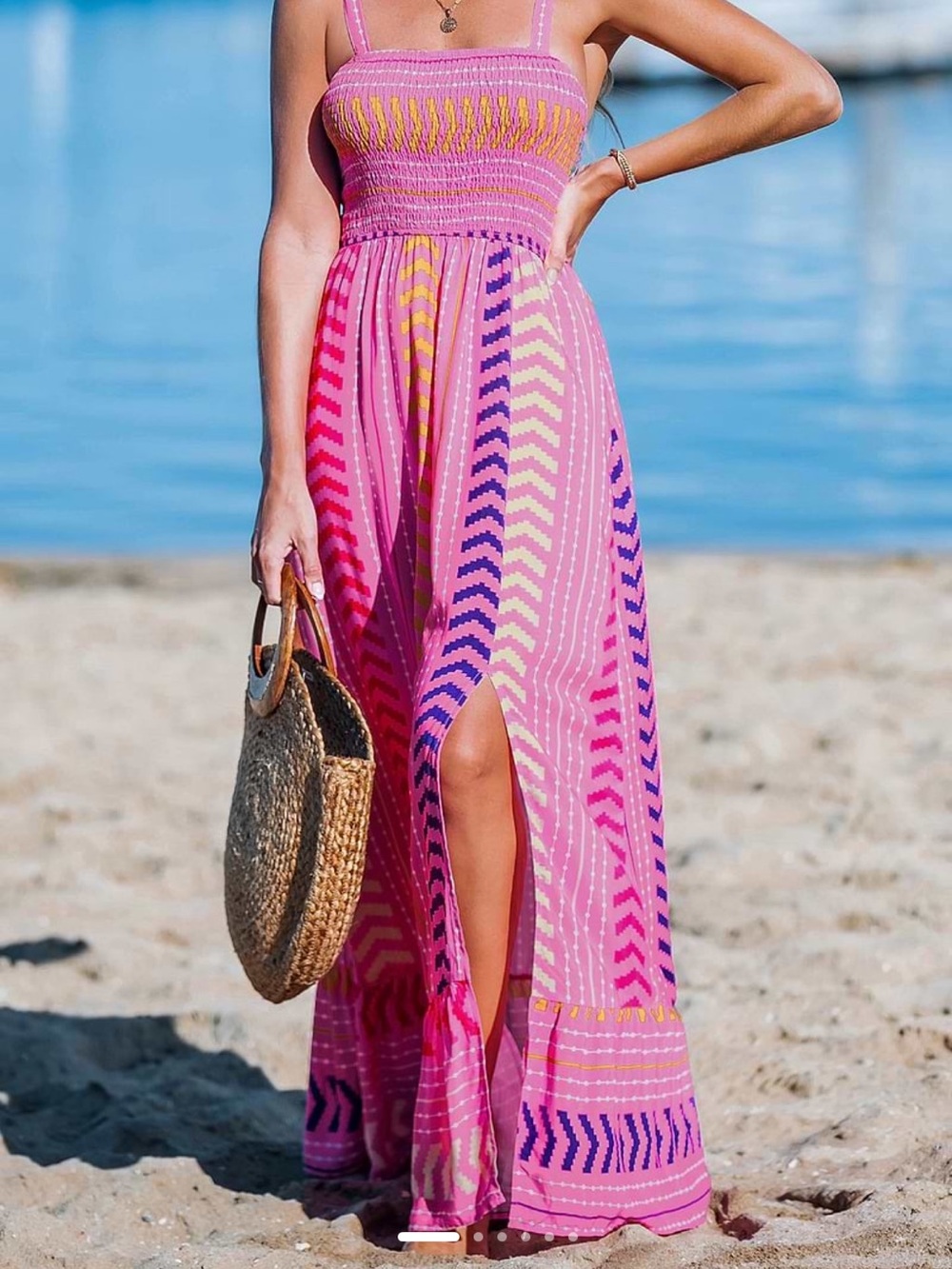 Pink & Purple Chevron Maxi Dress with Side Slit